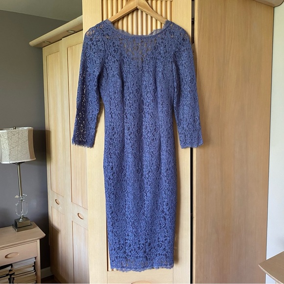 Adrianna Papell boat neck lace sheath dress blue purple - Picture 3 of 9